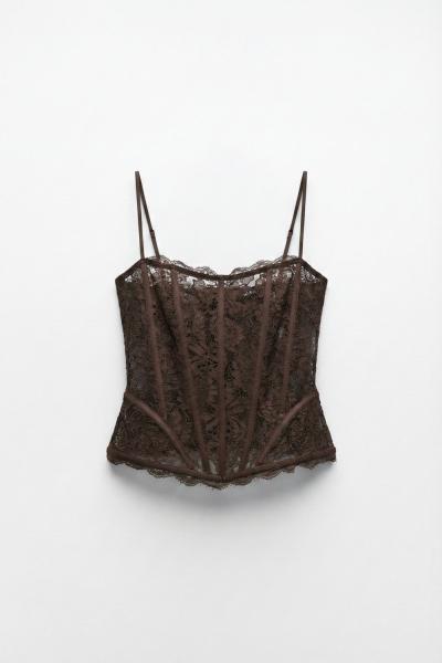 Lina Güpürlü Korse  Kahverengi