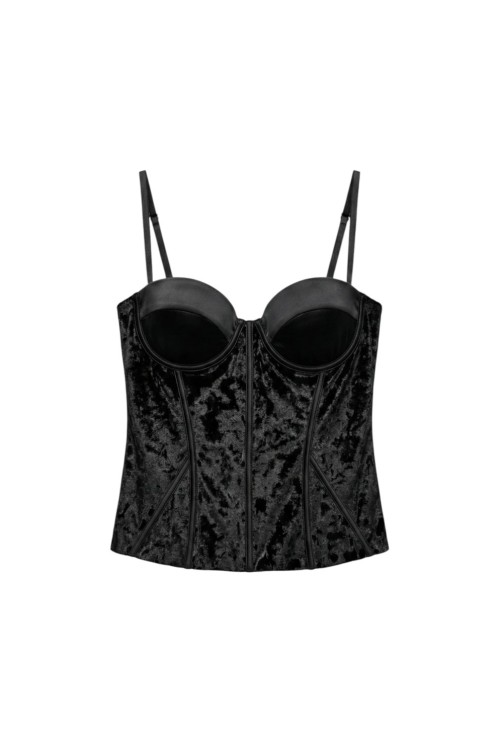 Winsy kadife ve saten karışımlı korse bluz Siyah
