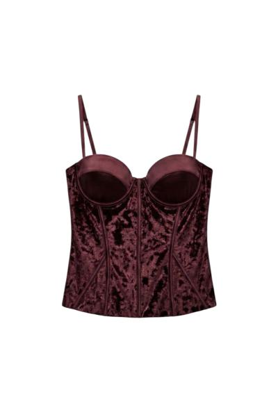 Winsy kadife ve saten karışımlı korse bluz  Bordo