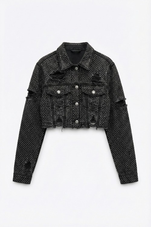 Mila Tasli Denim Ceket Siyah