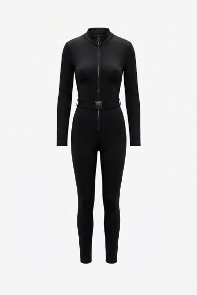 Melina önü Fermuarli Kemerli Tulum Siyah