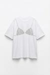 Selina Bikini Desenli Oversize T-shirt  Beyaz