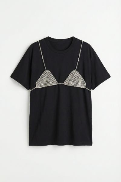 Liana Tas Detayli Oversize T-shirt  Siyah