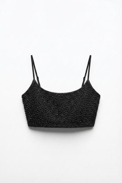 irina Tasli Denim Crop Siyah