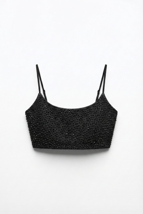 irina Tasli Denim Crop Siyah