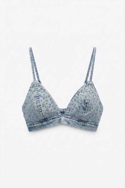 Serra Tasli Denim Mini Crop Açık Mavi