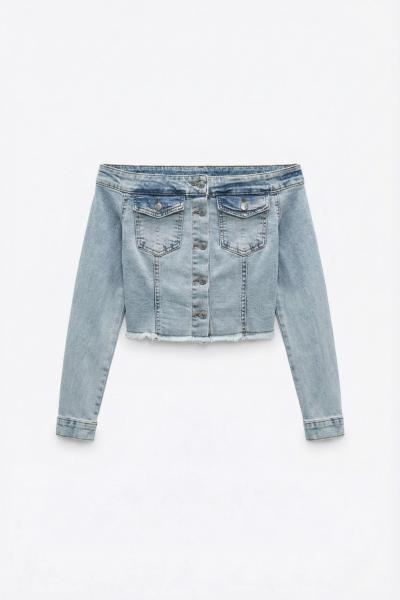 Karina Madonna Yaka Denim Ceket Açık Mavi