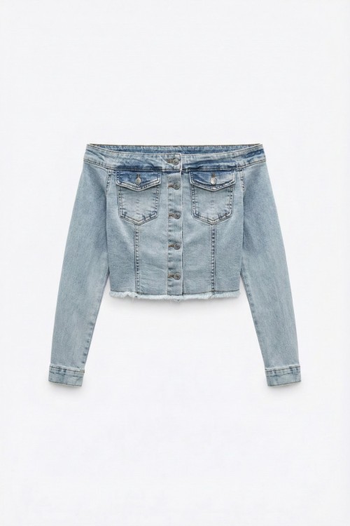 Karina Madonna Yaka Denim bluz Açık Mavi