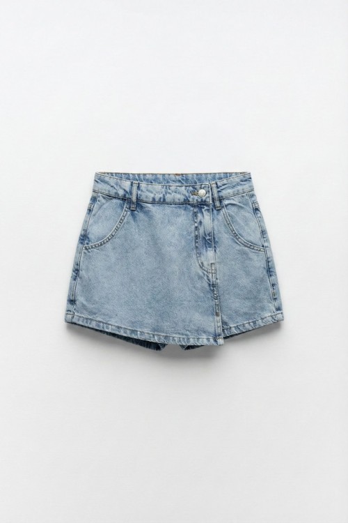 Leya Denim Sort Etek Açık Mavi