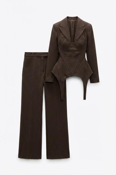 Donna korseli blazer pantolon set Kakao
