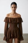 Laos Tasarım Mini Tulum Elbise  Kahverengi