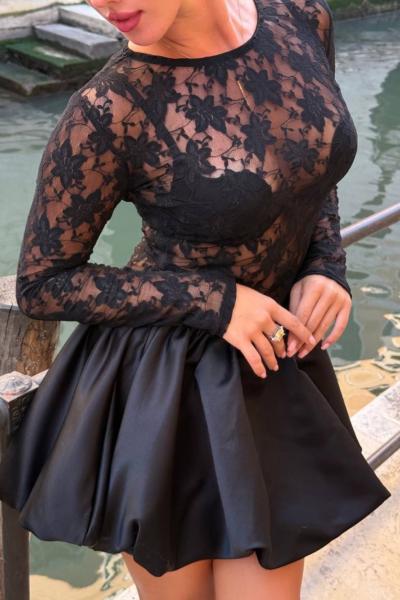 Tonya Transparan Balon Etekli Elbise Siyah