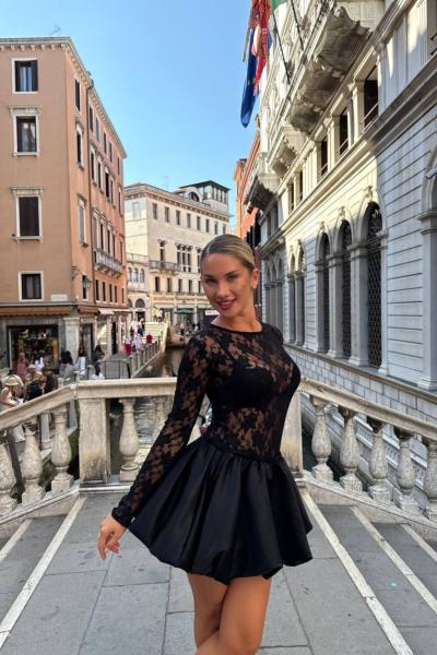 Tonya Transparan Balon Etekli Elbise Siyah