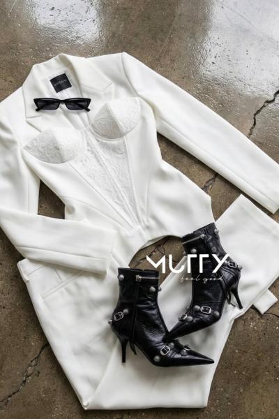 Donna korseli blazer pantolon set Beyaz