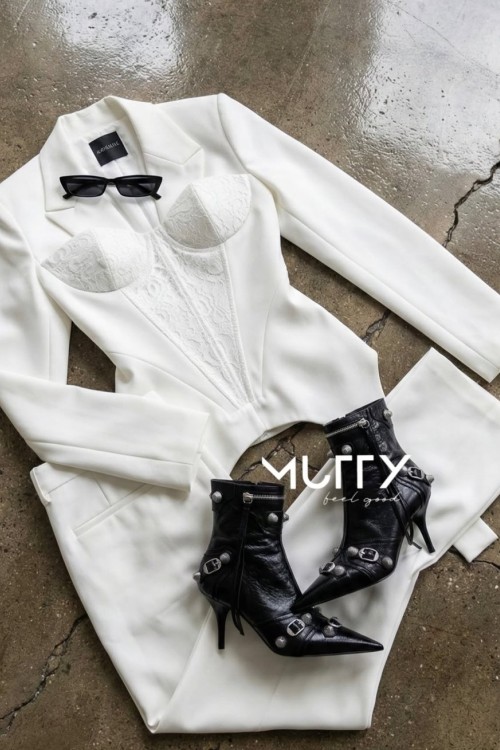 Donna korseli blazer pantolon set Beyaz