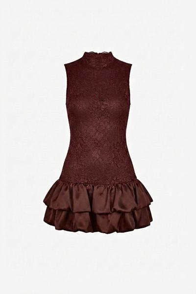 Daren Güpürlü Tasarım elbise Acı Kahve