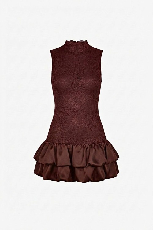 Daren Güpürlü Tasarım elbise Acı Kahve