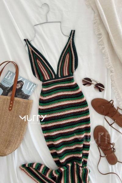 Floriana Zra Triko Elbise Yeşil