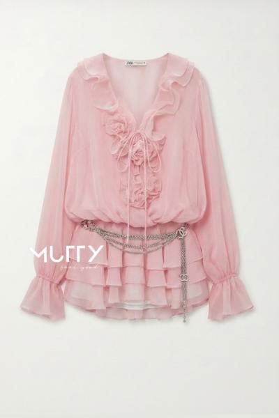 Gallen Premium Şifon Elbise Pembe