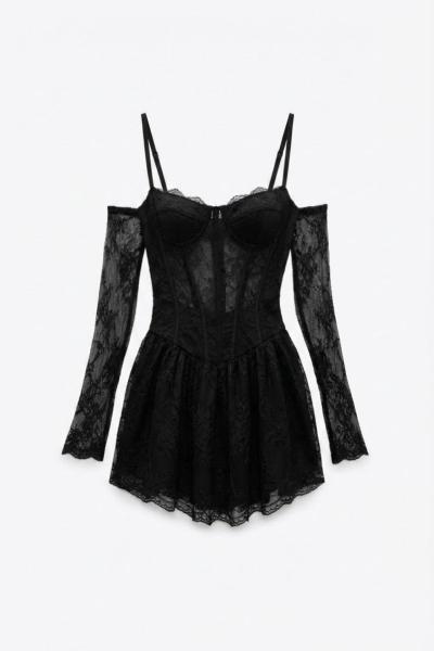 Wigan Korse Detaylı Dantel Elbise Siyah