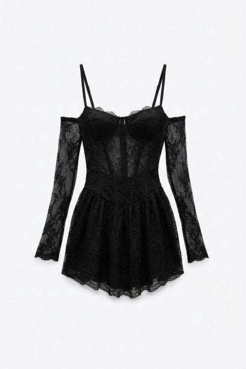 Wigan Korse Detaylı Dantel Elbise Siyah