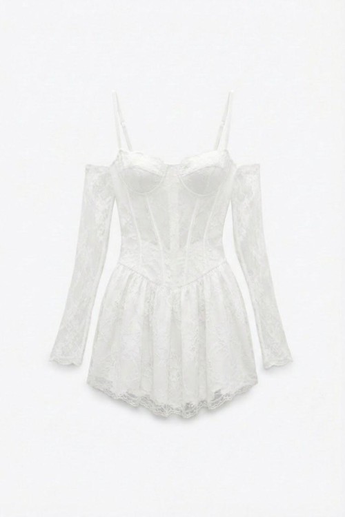 Wigan Korse Detaylı Dantel Elbise Beyaz