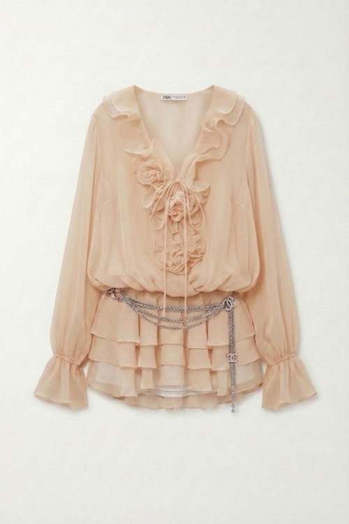 Gallen Premium Şifon Elbise Bej