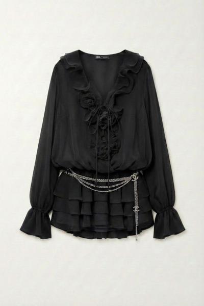 Gallen Premium Şifon Elbise Siyah