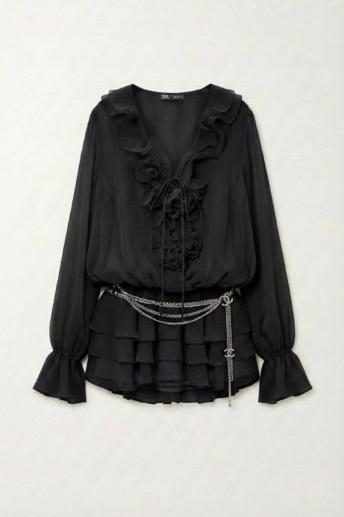 Gallen Premium Şifon Elbise Siyah