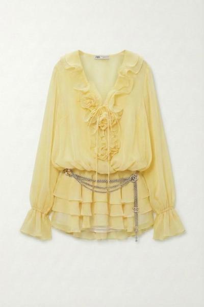 Gallen Premium Şifon Elbise Sarı