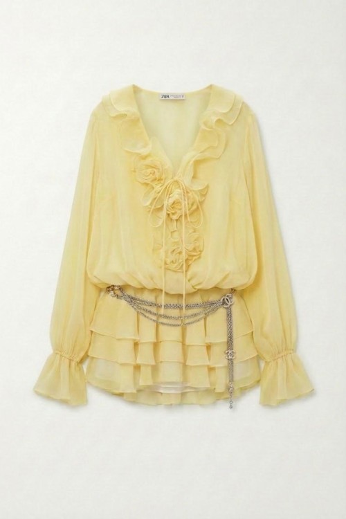 Gallen Premium Şifon Elbise Sarı