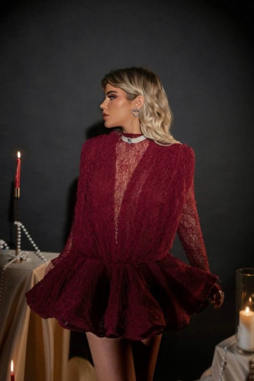 Jandal Kabarık Etekli İçi Şortlu Elbise Bordo