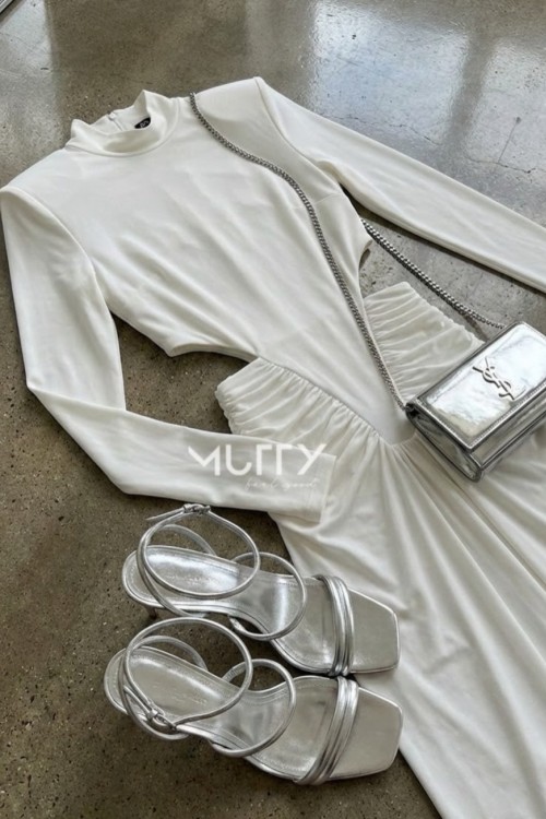 Any Vatkali Tasarim Elbise Beyaz