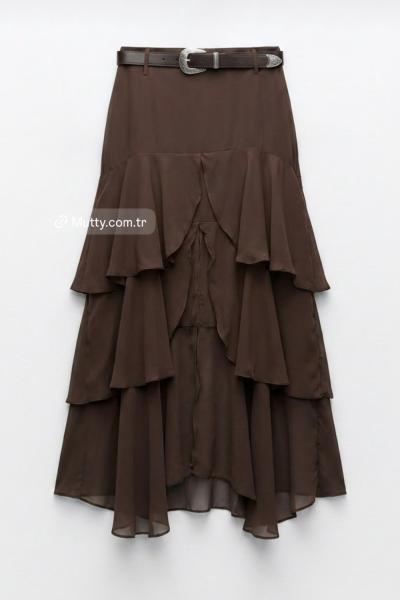 Carlisle Kemerli Saten Etek Kahverengi