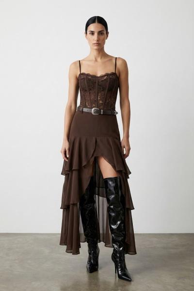 Carlisle Kemerli Saten Etek Kahverengi