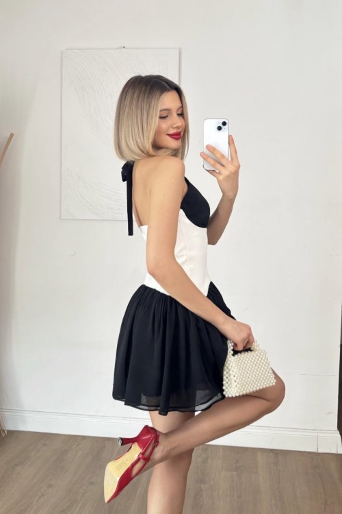 Kotkan Tasarım Elbise Siyah Beyaz