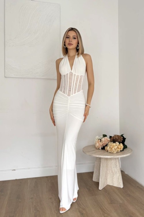 Asos Korse Detaylı Maxi Elbise Beyaz