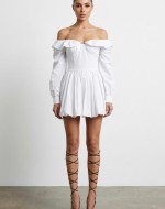 Sutton Balon Kol Elbise Beyaz