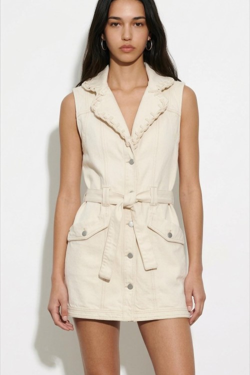 Marine Tasarım Jean Elbise Bej