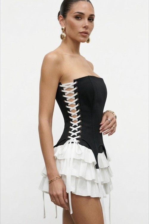 Wood Tasarım Korse Elbise Siyah