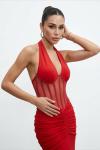 Asos Korse Detaylı Maxi Elbise Kırmızı