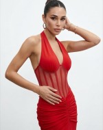 Asos Korse Detaylı Maxi Elbise Kırmızı