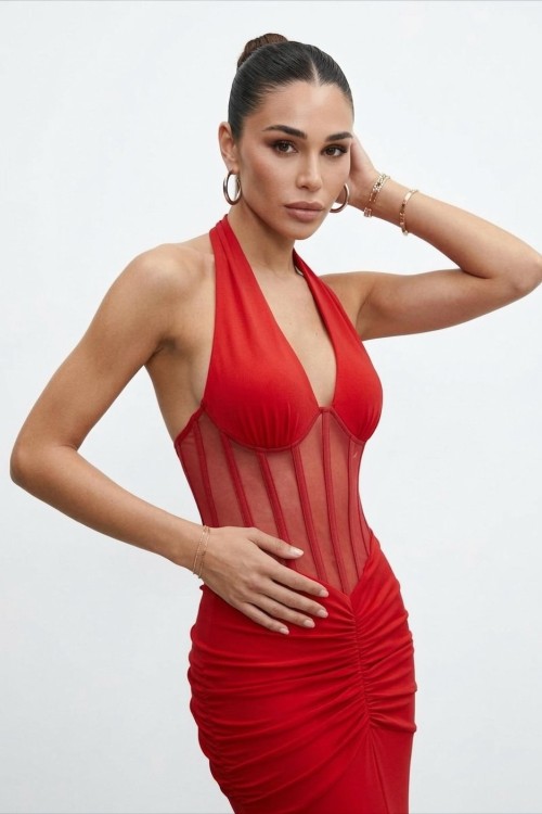 Asos Korse Detaylı Maxi Elbise Kırmızı