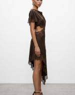 Cordoba Saten Elbise Kahverengi