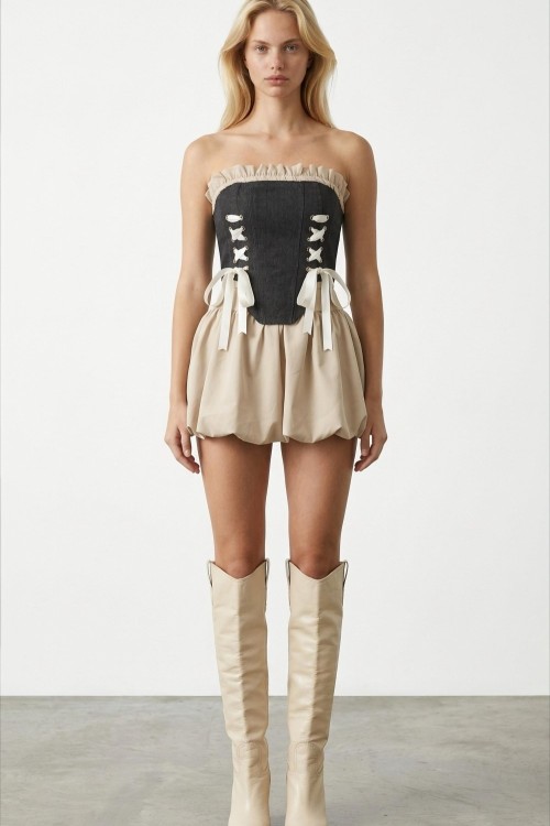 Lyon Korse Etek 2li Set Bej