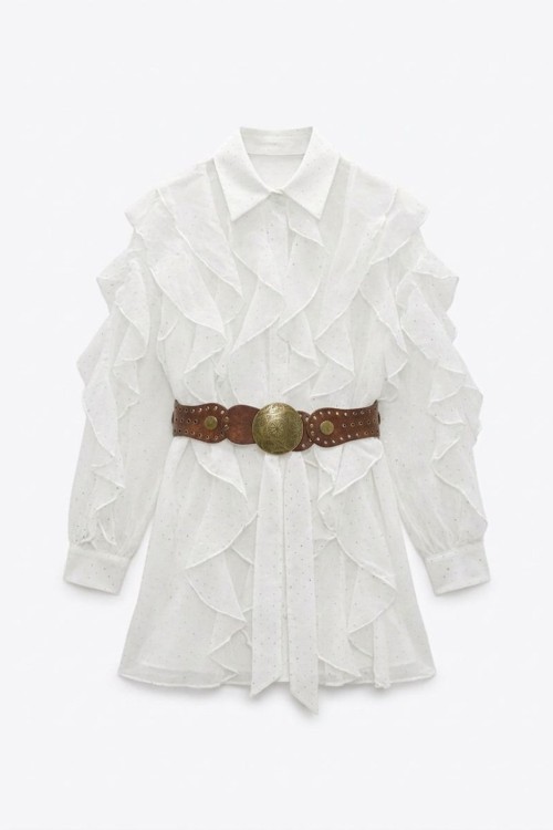 Mykonos Kucuk Tas Detayli Tasarım Elbise  Beyaz