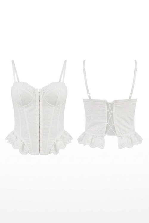 Palmas Altı Fırfırlı Dantel Corset Beyaz