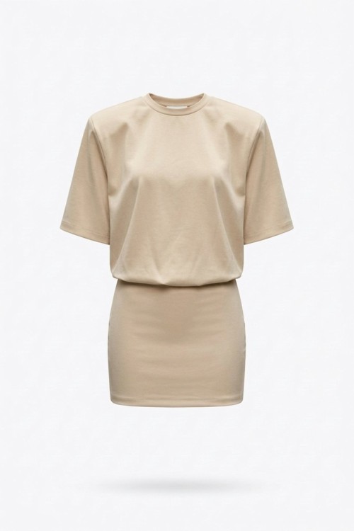 Lunara Bel Büzgü Detay Elbise Bej