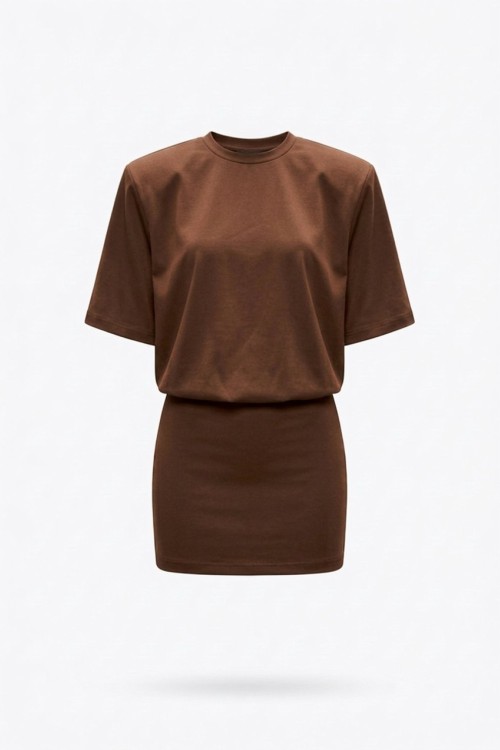 Lunara Bel Büzgü Detay Elbise Kahverengi