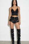 Zr Dantel Detayli Mini Crop Bluz Siyah